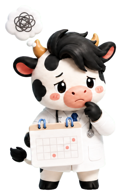 予定表を持って困っている牛くんずAI