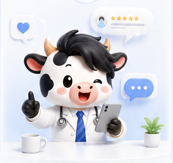 スマートフォンを持って口コミ返信を案内する牛くんずAI